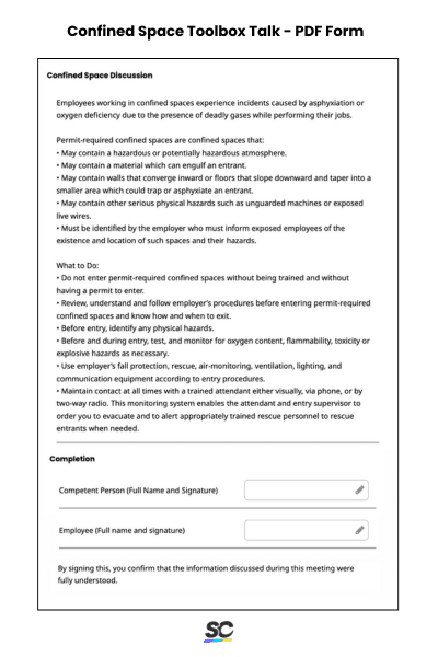 Confined Space Toolbox Talk - PDF Form