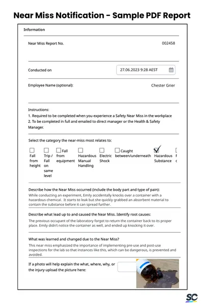 Near miss notification example pdf report