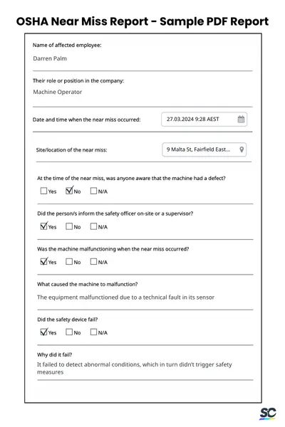 OSHA Near Miss Example PDF Report