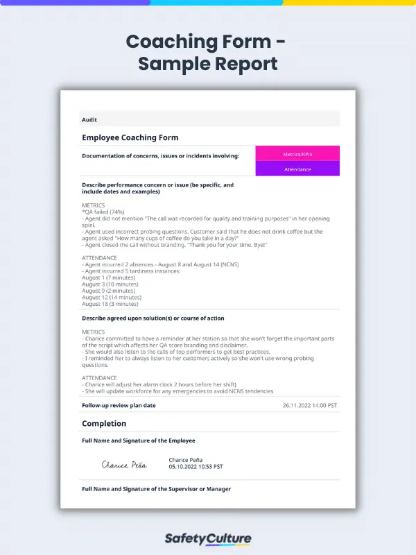 Coaching Form Sample Report