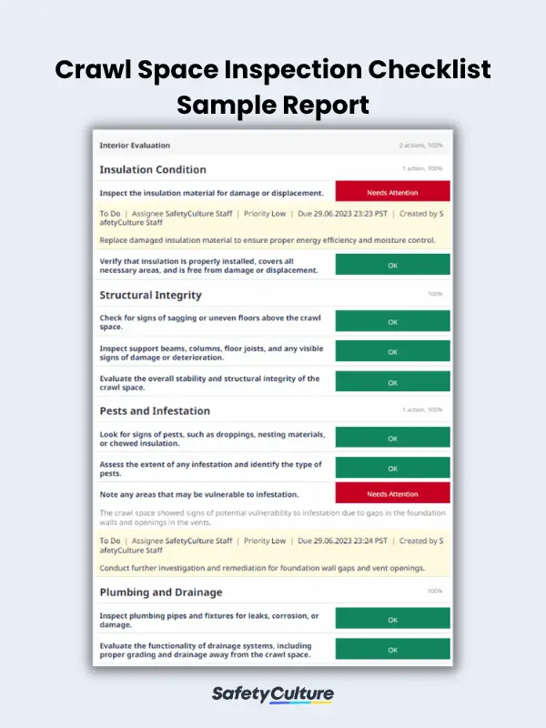 Crawl Space Inspection Checklist Sample Report