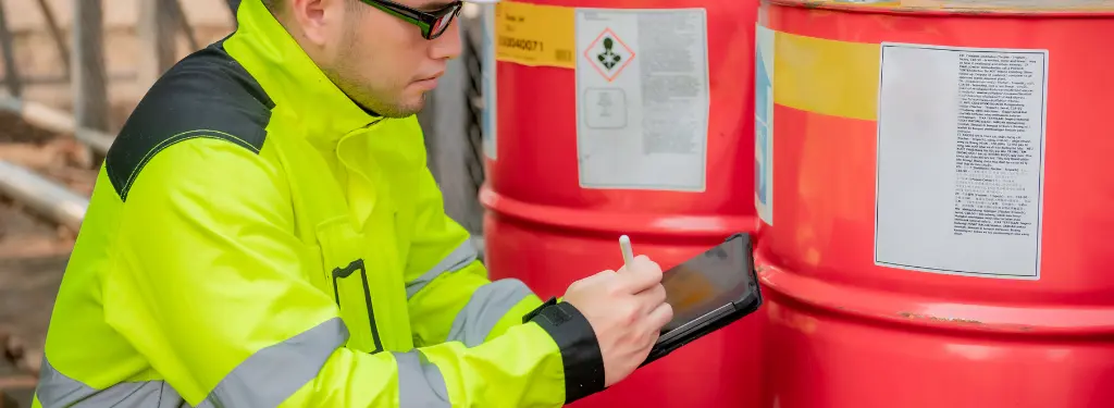 A chemical safety officer uses a chemical risk assessment software.