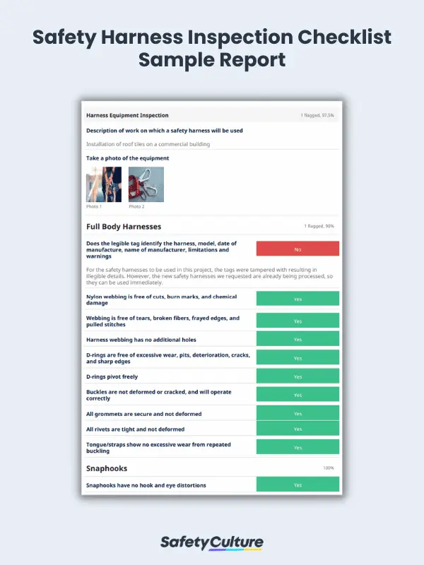 Safety Harness Inspection Checklist Sample Report