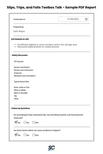 Slips, Trips, and Falls Toolbox Talk - Sample PDF Report