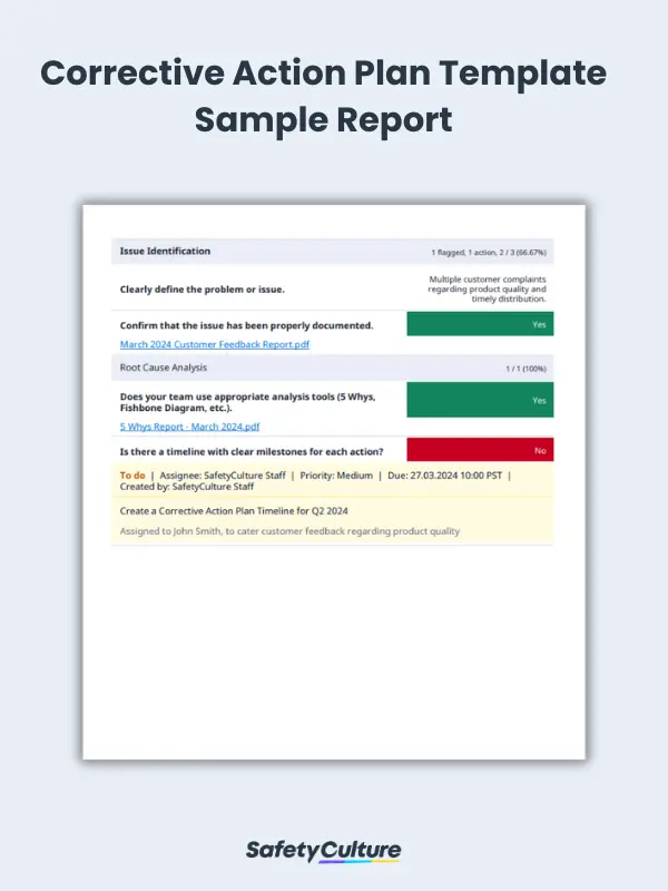 Corrective Action Plan Template Sample Report