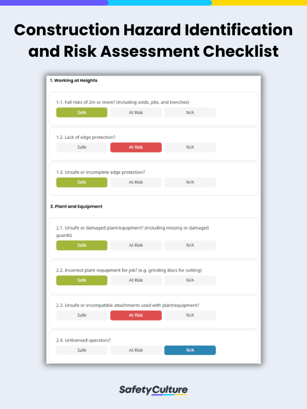 Construction Hazard Identification and Risk Assessment Checklist | SafetyCulture