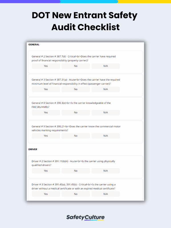 DOT New Entrant Safety Audit Checklist