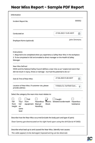 Near miss reporting pdf example report