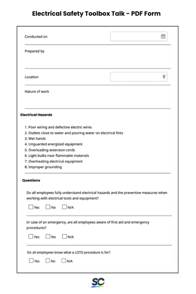 Electrical Safety Toolbox Talk - PDF Form