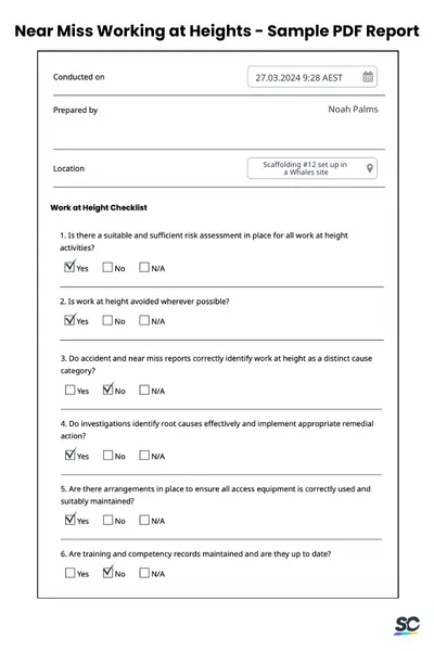 near miss working at heights example pdf report