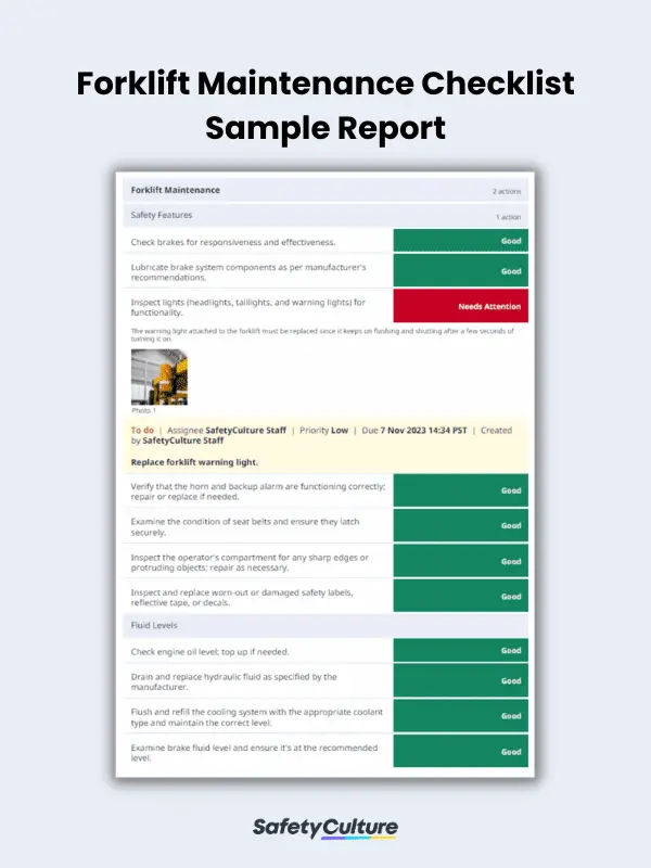 Forklift Maintenance Checklist Sample Report