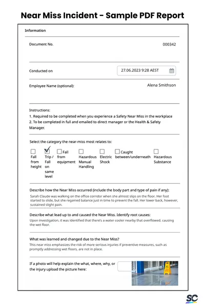 near miss incident sample pdf report