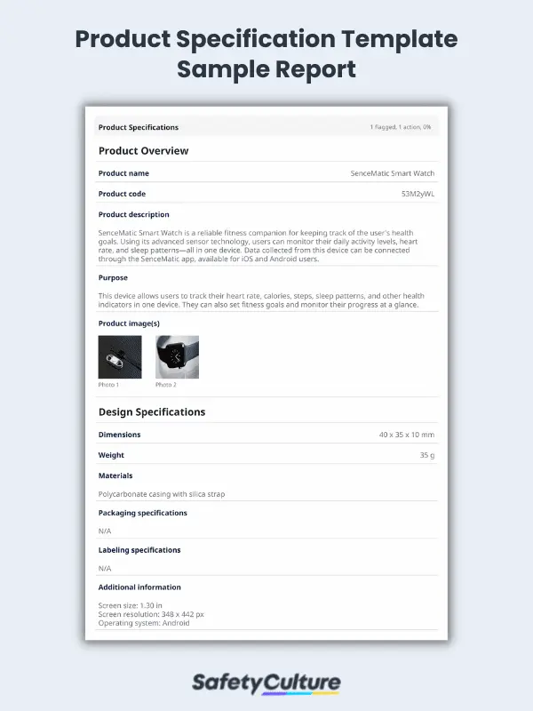 Product Specification Template Sample Report