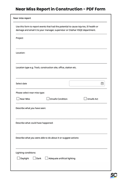 near miss report in construction example pdf form