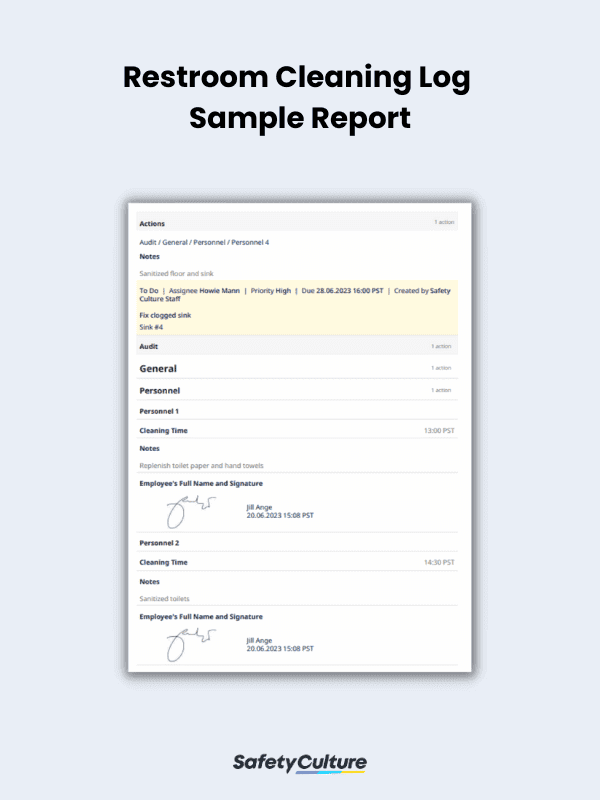 Restroom Cleaning Log Sample Report