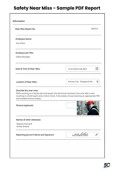 safety near miss example pdf report