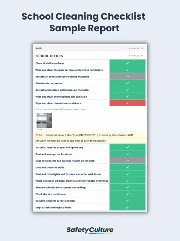 School Cleaning Checklist Sample Report