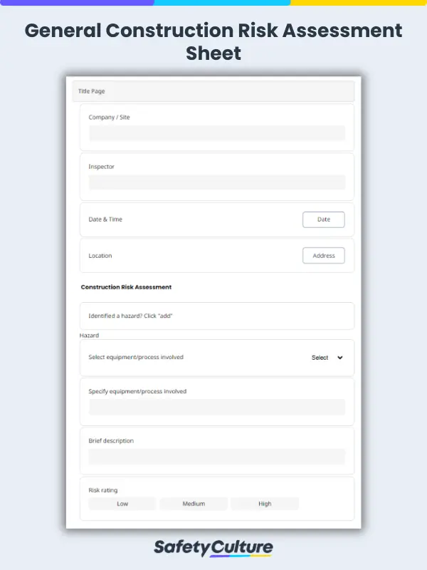 General Construction Risk Assessment Template