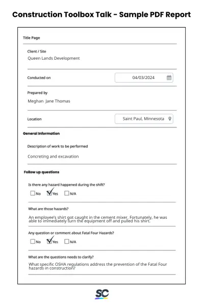 Construction Toolbox Talk - Sample PDF Report