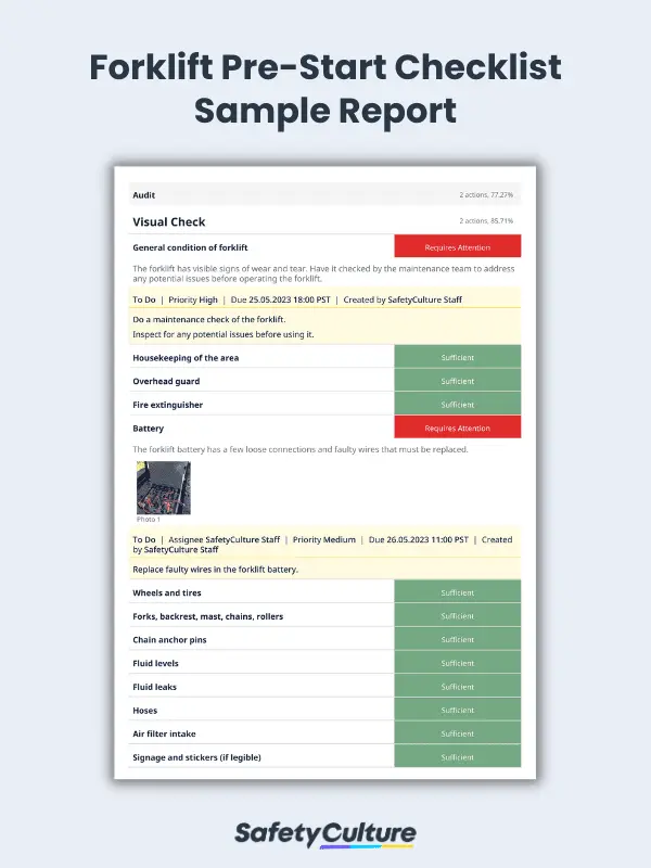 Forklift Pre Start Checklist Sample Report