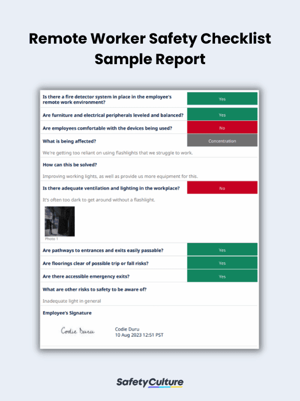 Remote Worker Safety Checklist Sample Report