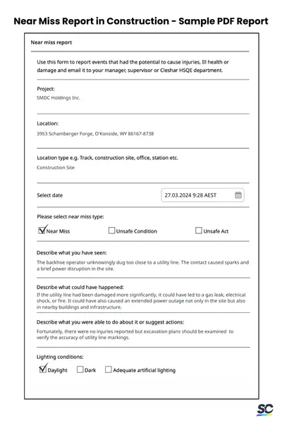 near miss report in construction example pdf report