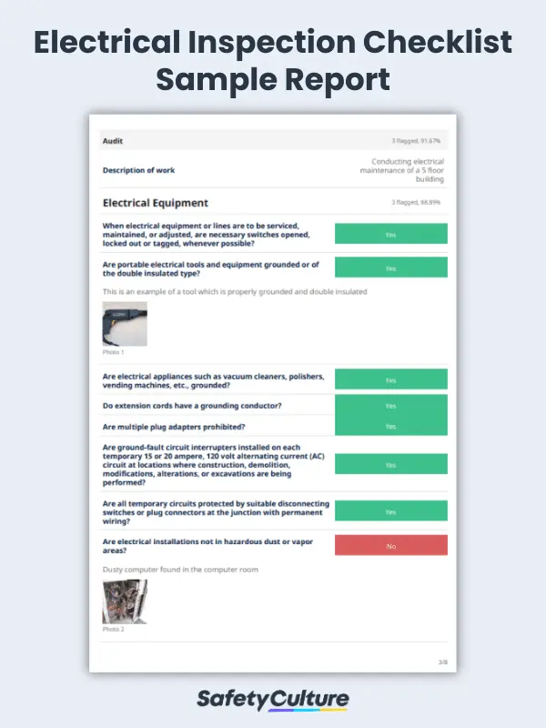 Electrical Inspection Checklist Sample Report | SafetyCulture