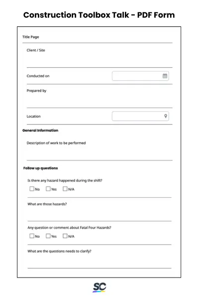 Construction Toolbox Talk - PDF Form