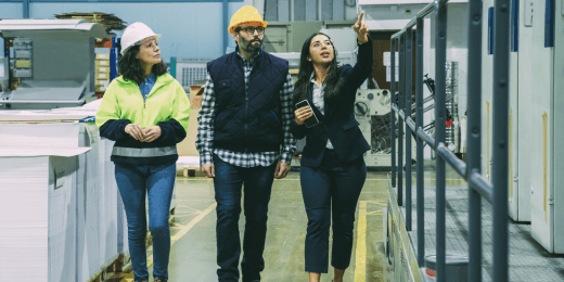 Workers roaming around workplace following the safety walk