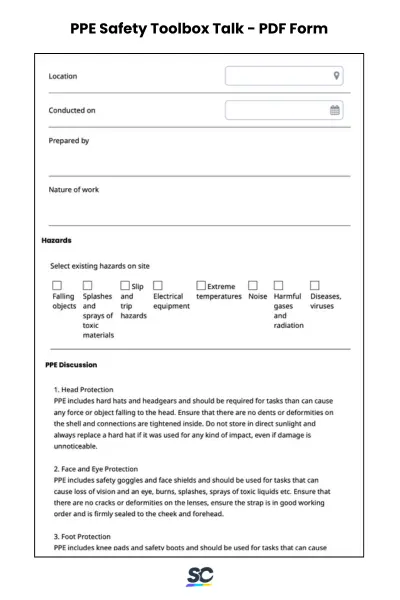 PPE Safety Toolbox Talk - PDF Form