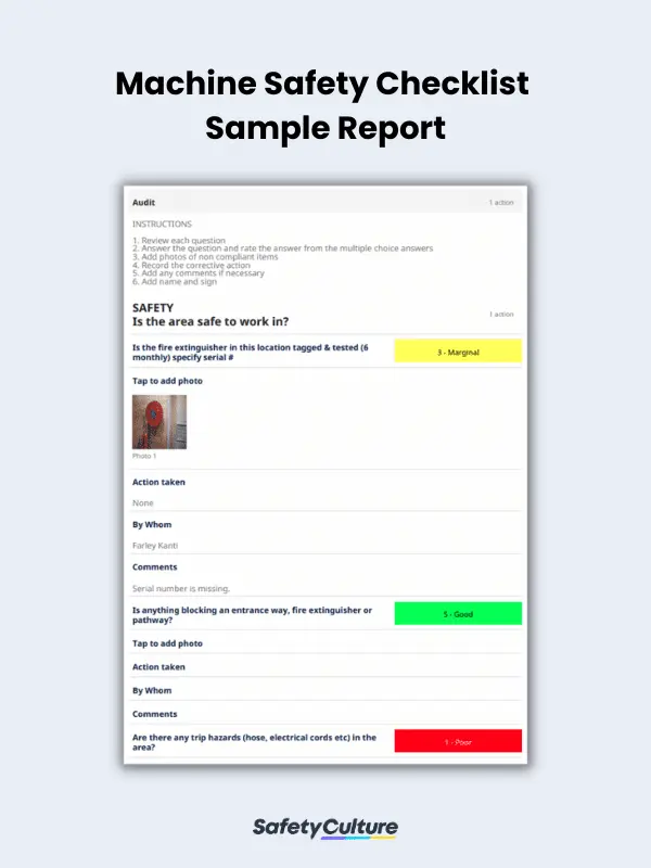 Machine Safety Checklist Sample Report