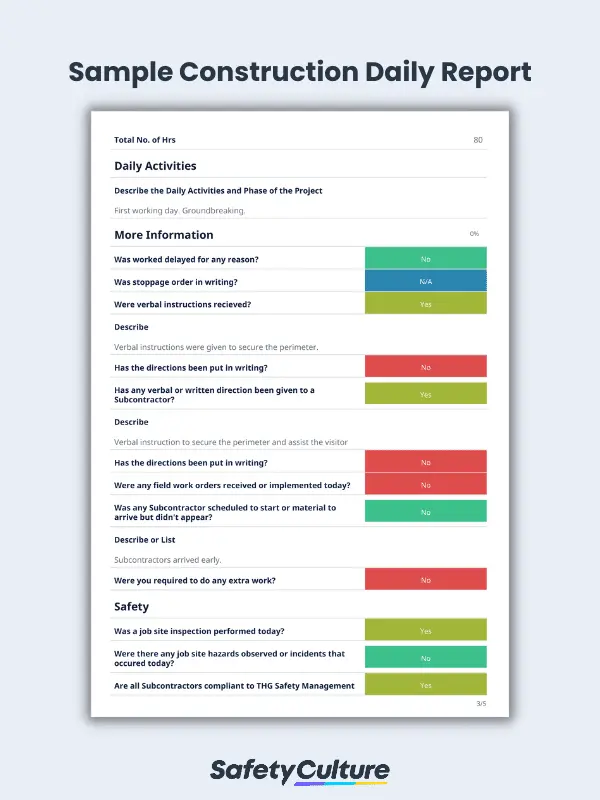 Sample Construction Daily Report
