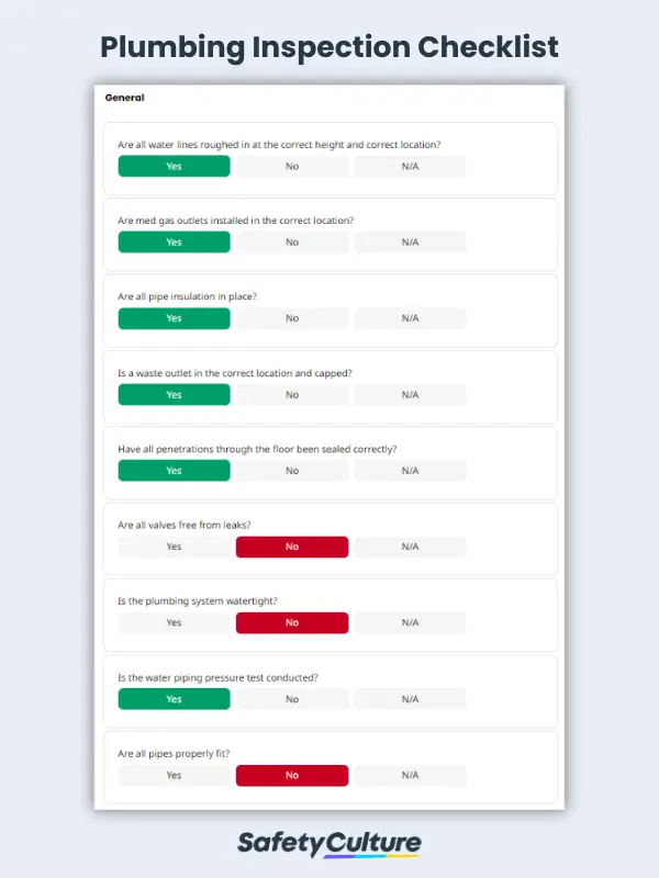 plumbing inspection checklist