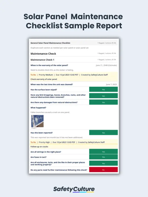 Solar Panel Maintenance Checklist Sample Report